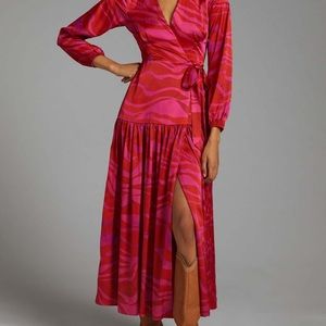 Anthropologie | Hutch Zebra-Pink and Red Striped Wrap Maxi Dress | Size L